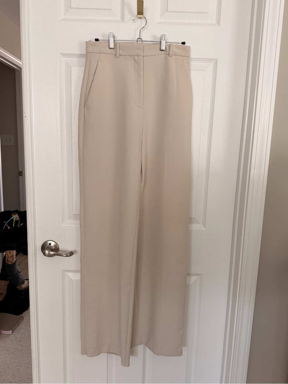 Zara Cream Wide-Leg High-Rise Trousers